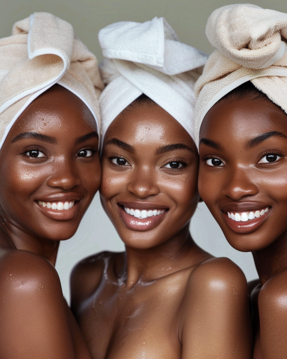 Three women with radiant melanated skin